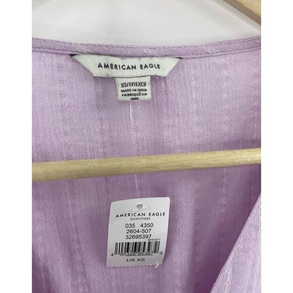 NWT American Eagle Cropped Lavender Puff Slv V-Neck Faux Wrap Boho Cottage Sz XS - Picture 5 of 10